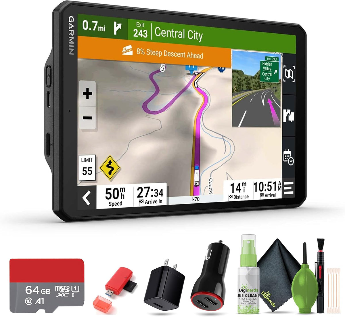 Garmin RV 895 GPS RV Navigator, 8” Large Easy-to-Read, Custom Routing, High-Resolution Birdseye Satellite Imagery, Directory of Parks and Services, Landscape/Portrait View Display Bundle