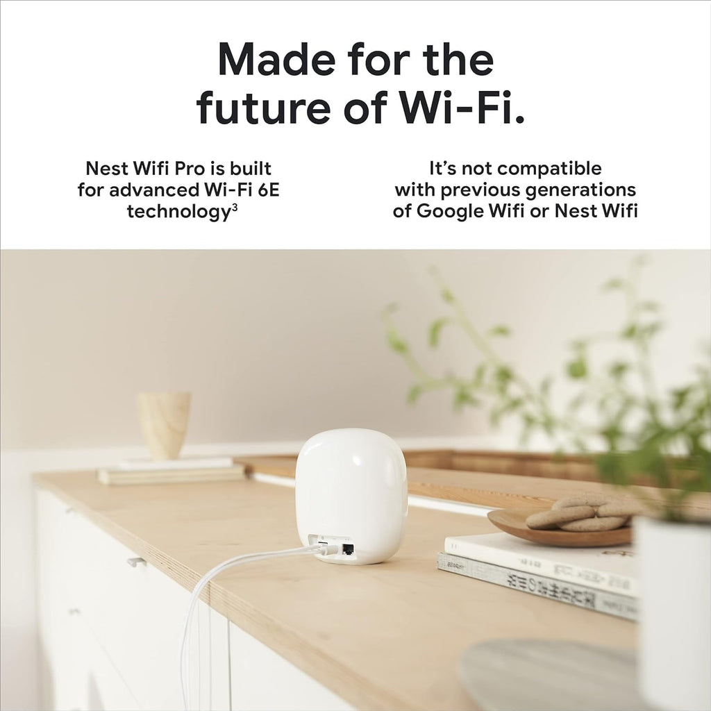 Google Nest WiFi Pro - Wi-Fi 6E - Reliable Home Wi-Fi System with Fast Speed and Whole Home Coverage - Mesh Router - Non-Retail Packaging - 6 Pack - Snow