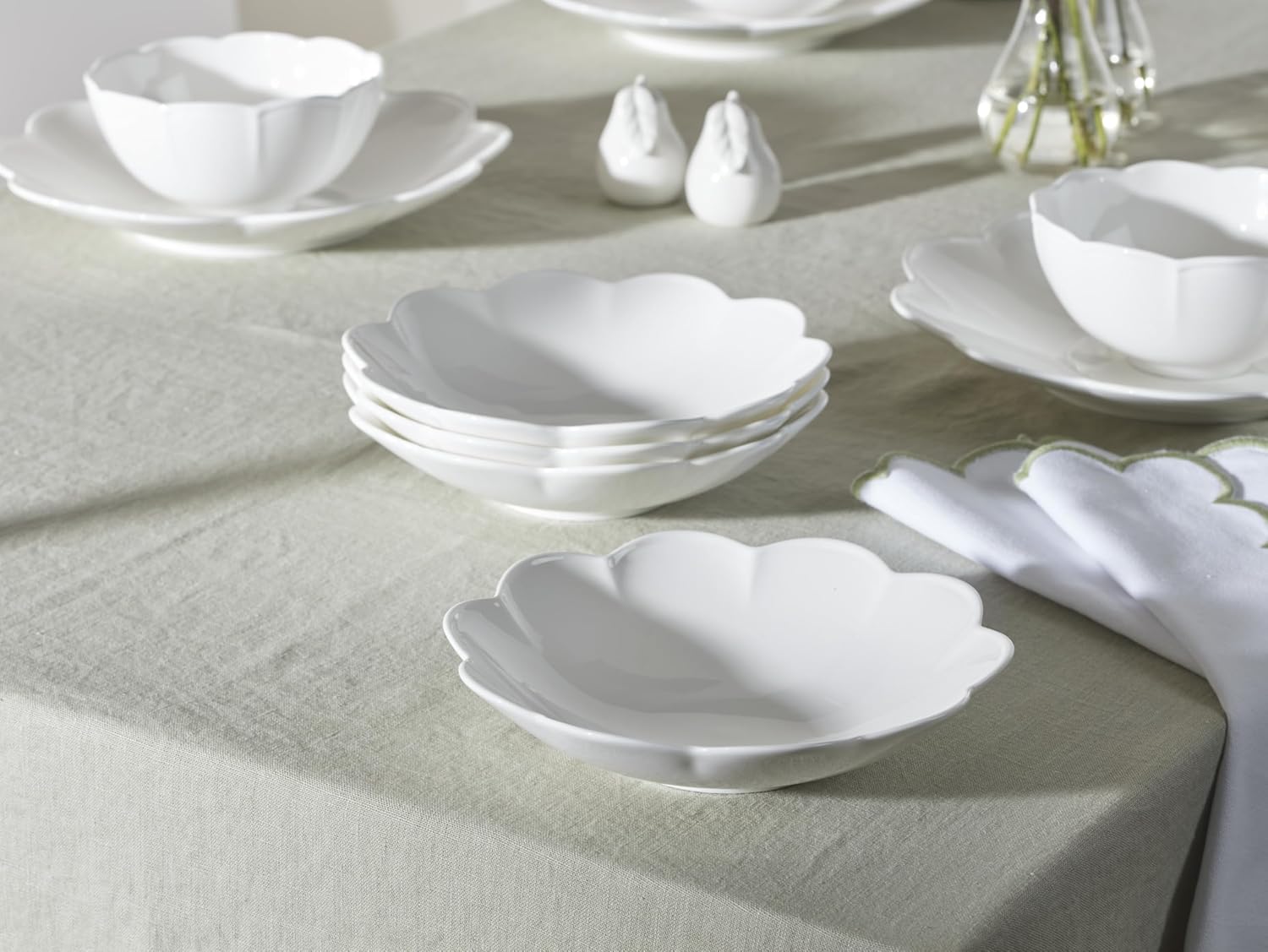 Lenox Dinnerware Set, Studio 1414 Scallop 16-Piece Set, Service For 4, Bone China Material, Dishwasher & Microwave Safe, Home And Kitchen, Kitchen And Dining, Plates And Bowls Sets (White, 16 Pieces)