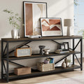 ONBRILL Industrial Console Sofa Table,70.8 Inch Extra Long Entryway Table with 3 Tier Wood Storage Shelf for Living Room, Hallway, Entrance, Narrow Sofa Table with Metal Frame, Black and Brown