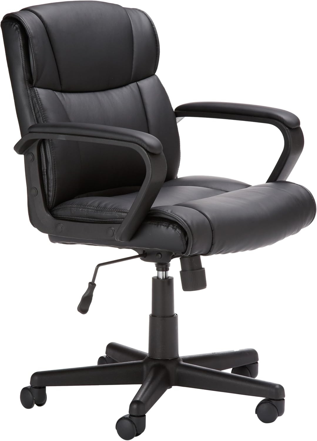 Amazon Basics Office Task Chair with Adjustable Height, 360° Swivel, Padded Armrests, Mid-Back, Rolling, 275 Pound Capacity, 24.2"D x 24"W x 34.8"H, Black Faux Leather
