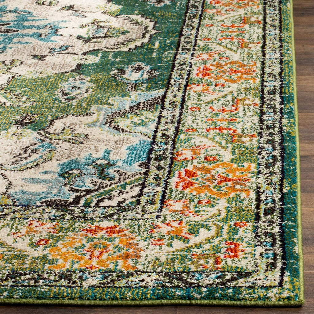 SAFAVIEH Monaco Collection Area Rug - 8' x 10', Forest Green & Light Blue, Non-Shedding & Easy to Clean, Distressed Medallion Design, Ideal for Living Room, Bedroom, Dining Space (MNC243F)