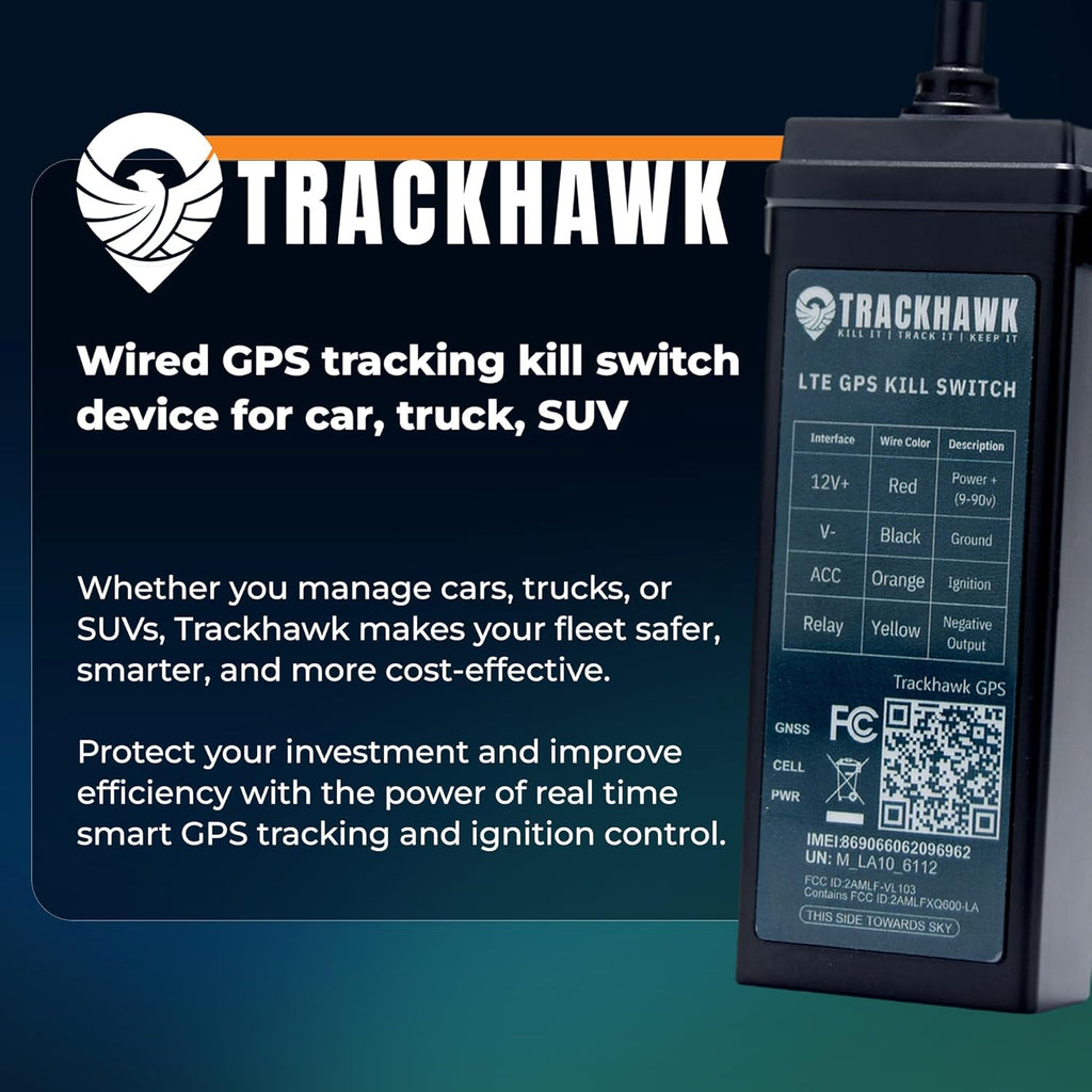 Trackhawk VL03 GPS Tracker with Kill Switch - 4G LTE Vehicle Tracking for Cars, Trucks & Trailers with Driver Monitoring, Anti-Theft Protection & Real-Time Location Tracking – Subscription Required