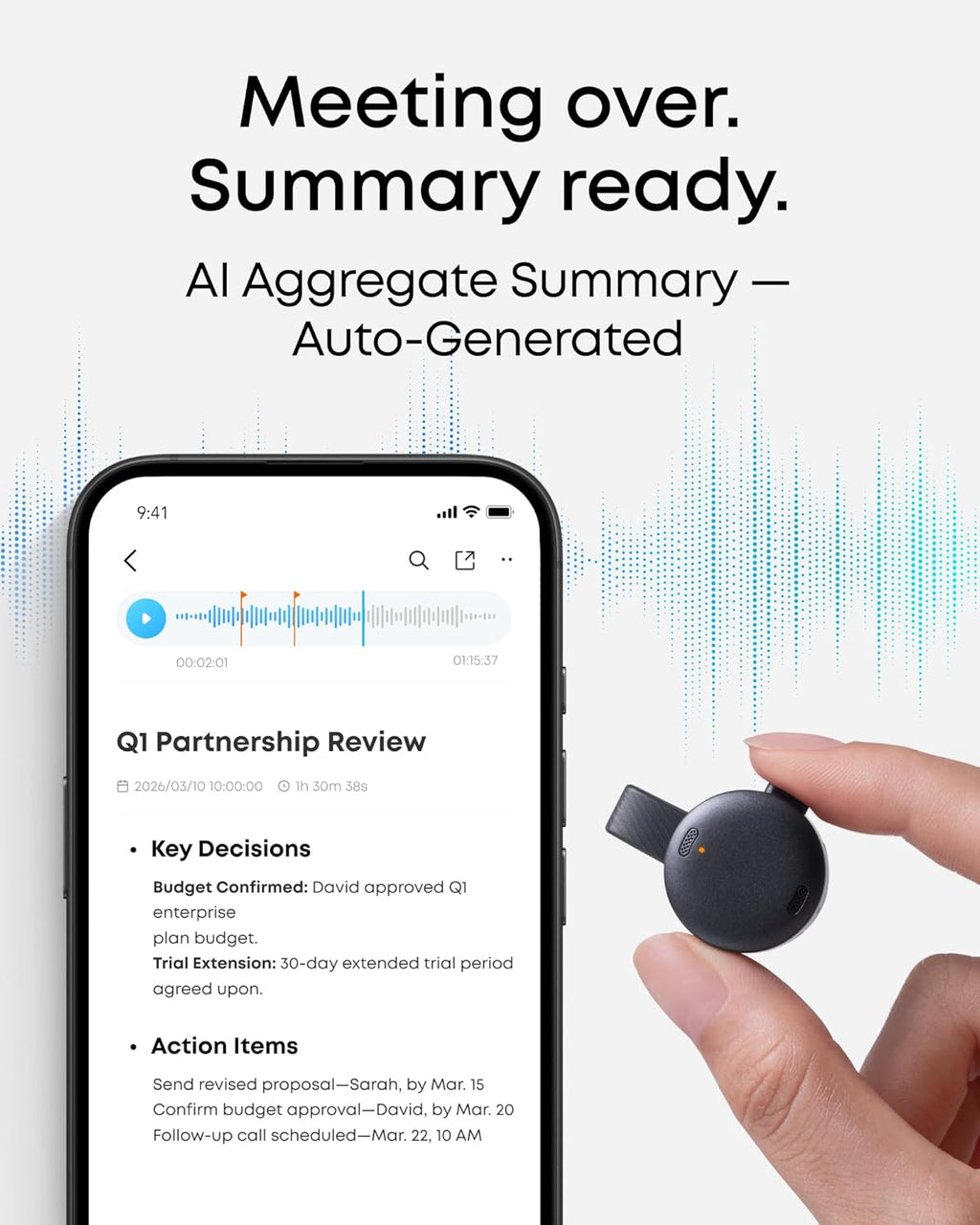 soundcore Work by Anker, Coin-Sized AI Voice Recorder, AI Note Taker for Meetings & Lectures, AI Transcription, AI Gadget, Cross-Meeting Summary, MFi Certified