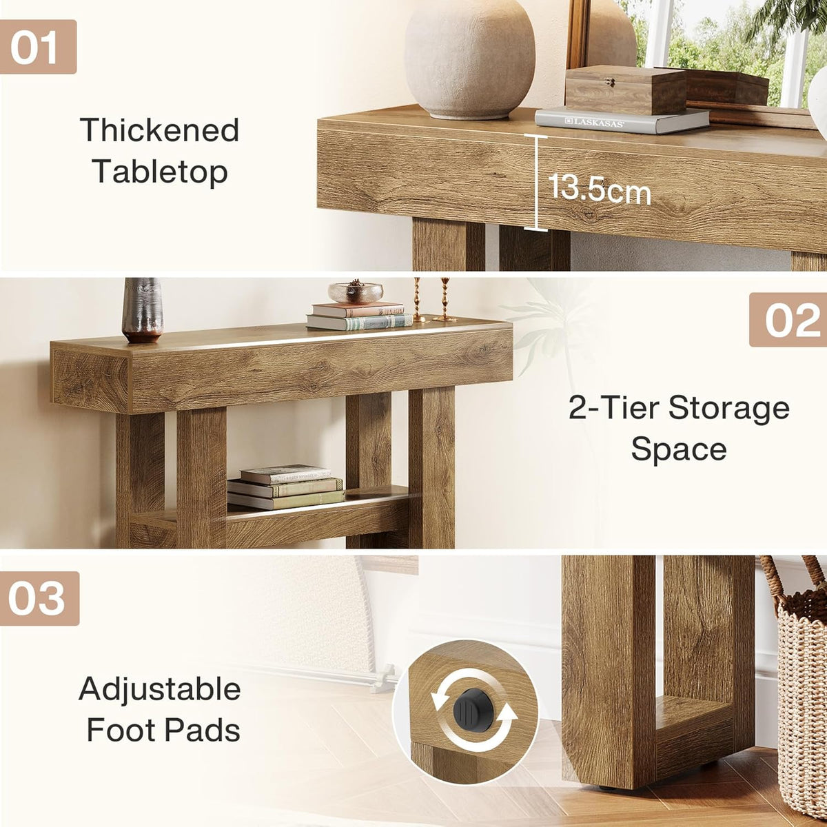 Tribesigns 41.34-Inch Farmhouse Console Table, 2-Tier Narrow Sofa Table Behind The Couch, Entryway Furniture with Storage Shelves for Hallway Foyer Living Room, Light Brown