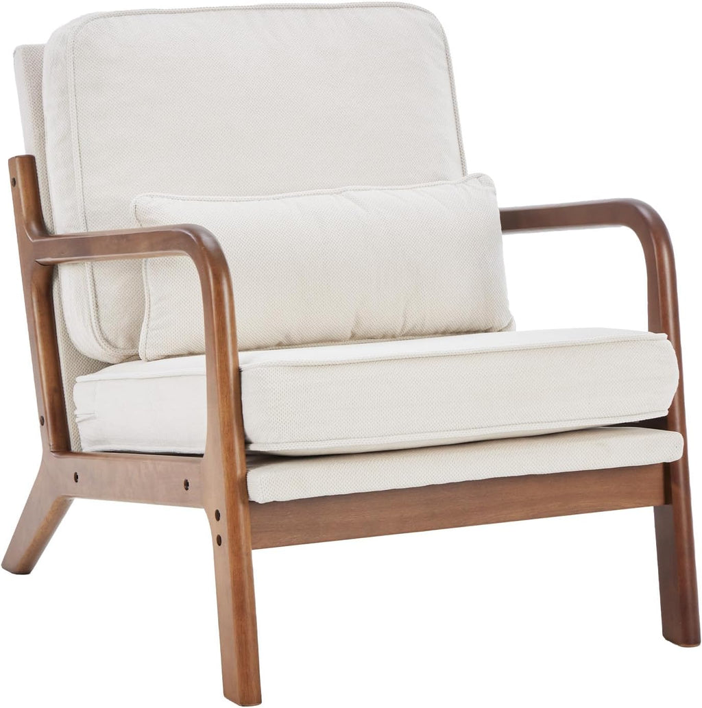 DUMOS Accent Chairs Set of 2,Mid Century Modern Chair with Arms and Waist Cushion, Reading Chairs for Adults, Lounge Chair for Living Room and Bedroom, Solid Wooden Frame, Cream