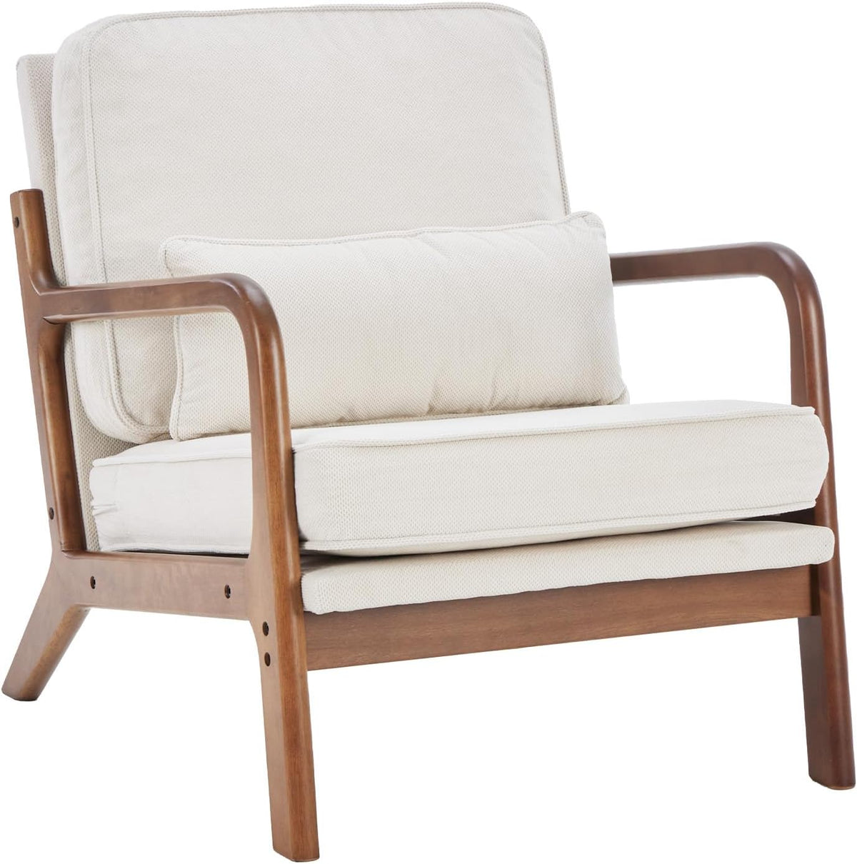 DUMOS Accent Chairs Set of 2,Mid Century Modern Chair with Arms and Waist Cushion, Reading Chairs for Adults, Lounge Chair for Living Room and Bedroom, Solid Wooden Frame, Cream