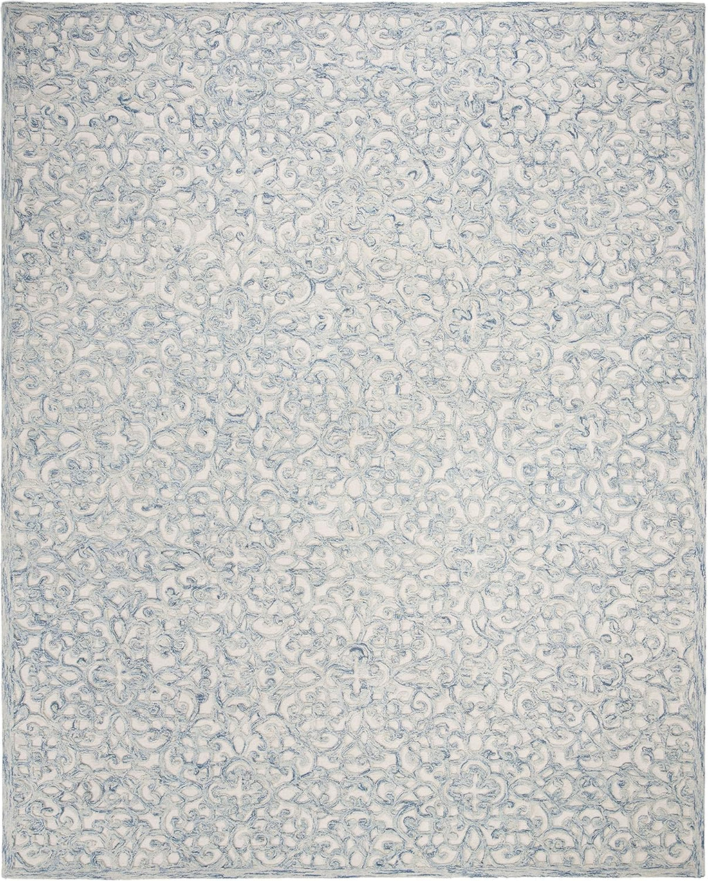 SAFAVIEH Trace Collection Area Rug - 9' x 12', Blue & Ivory, Handmade Wool, Ideal for High Traffic Areas in Living Room, Bedroom (TRC103B)