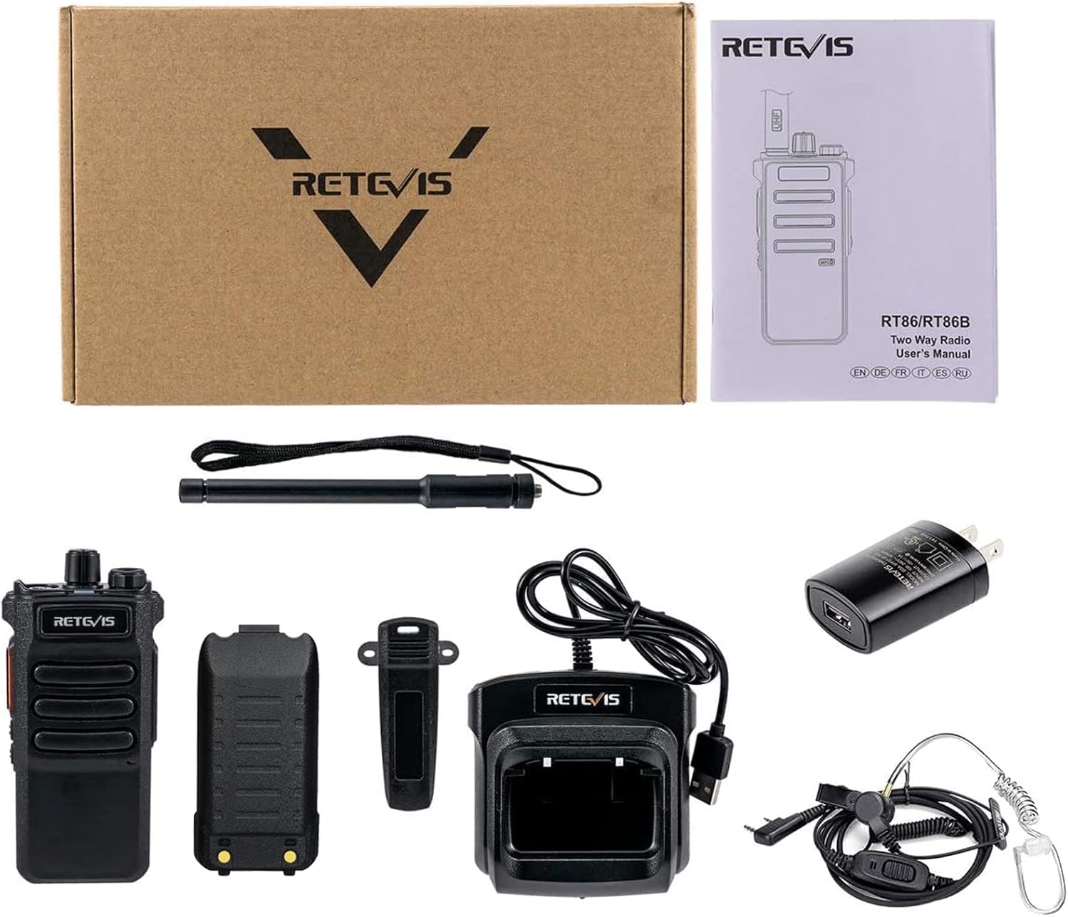 Retevis RT86 2 Way Radio Long Range with Earpiece,Professional Radio Walkie Talkies,Commercial Work Radio Bulk,Heavy Duty Two Way Radio Rechargeable 2600mAh,for Industry Construction Warehouse(10Pack)