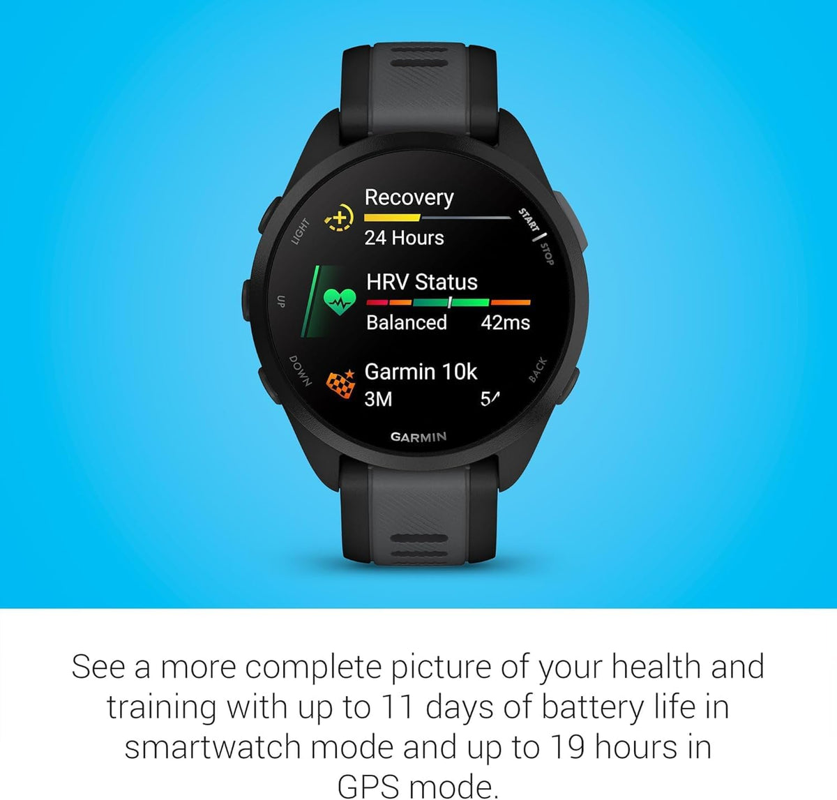 Garmin Forerunner 165, G010-N2863-20 GPS, Black/Slate Grey, WW (Renewed)