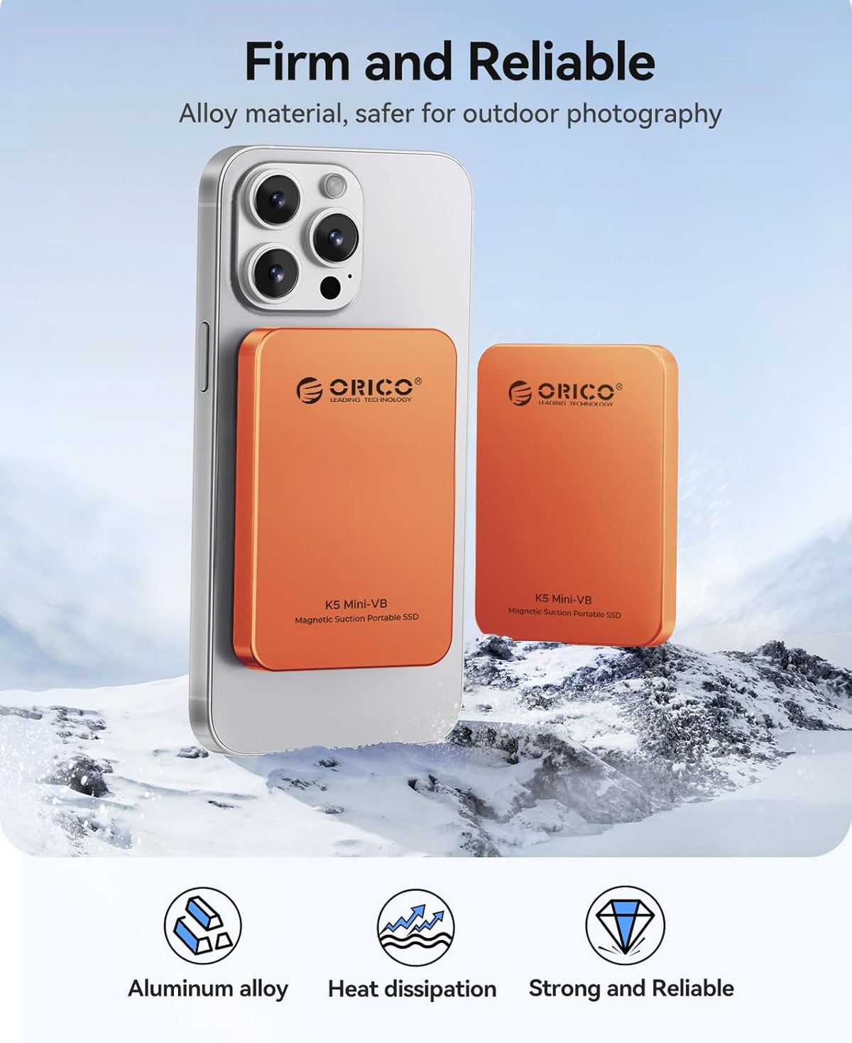 ORICO 1TB Magnetic External SSD, Aluminum Alloy, Up to 460MB/s, External Solid State Drive, Expand Storage for iPhone 17 Pro Max, Compatible w/MagSafe, USB-C Smartphones - K5MINI Orange