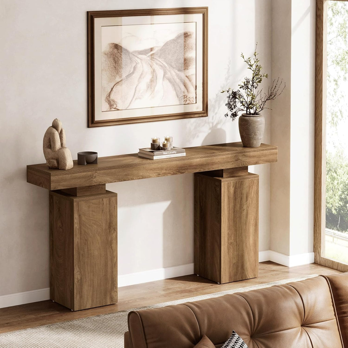 Tribesigns 63-Inch Long Console Table, Farmhouse Entryway Table Behind Couch, Wooden Foyer Stand Entry Station, Modern Hallway Accent Furniture for Living Room Decor, Entrance, Natural Wood Finish