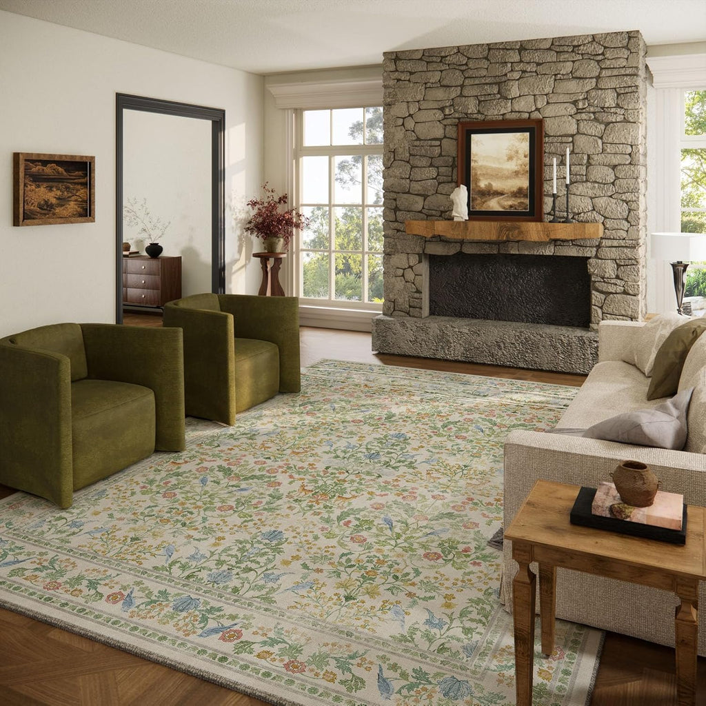 8x10 Area Rugs for Living Room: Washable Bedroom Rug Stain Resistant Non Slip Low Pile Lightweight Soft Carpets for Dining Room Kitchen Nursery Kids Room Farmhouse Living Room Indoor
