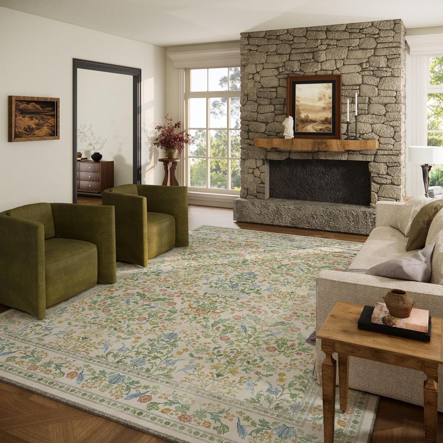 8x10 Area Rugs for Living Room: Washable Bedroom Rug Stain Resistant Non Slip Low Pile Lightweight Soft Carpets for Dining Room Kitchen Nursery Kids Room Farmhouse Living Room Indoor