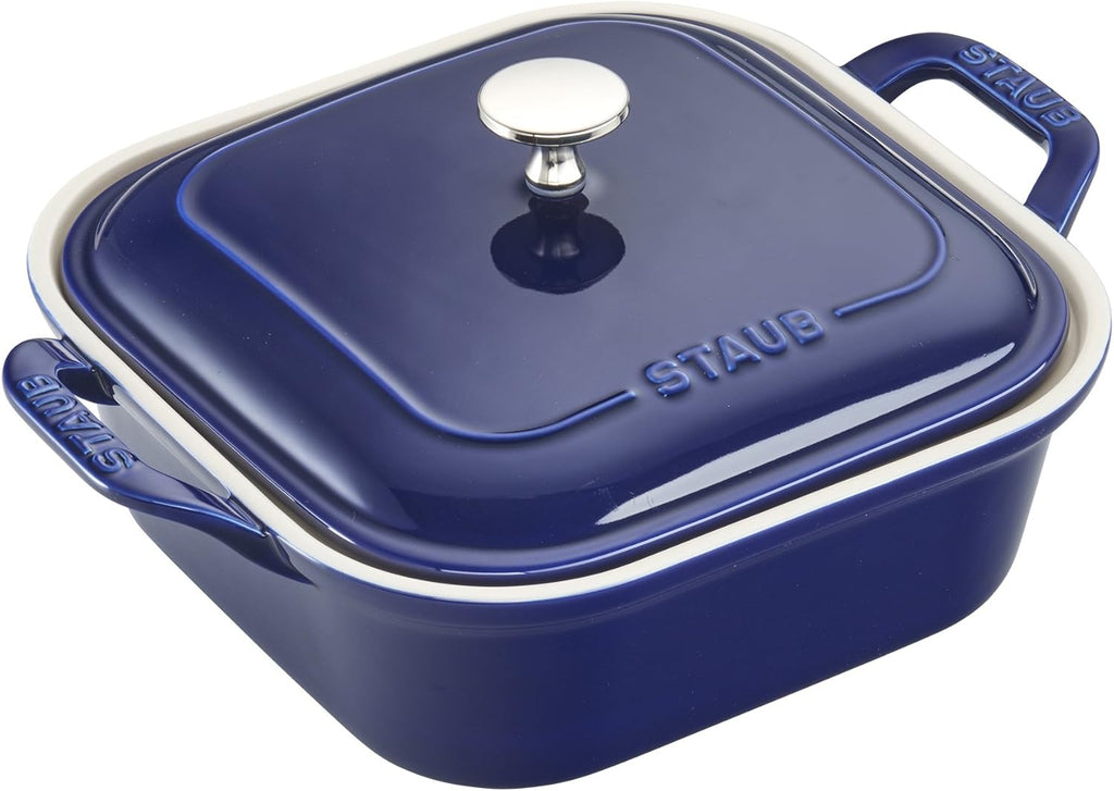Staub Ceramic 4-pc Baking Pans Set, Casserole Dish with Lid, Brownie Pan, Dark Blue