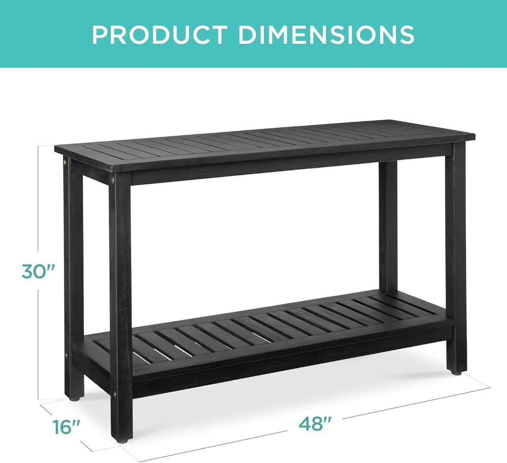 Best Choice Products 48in 2-Shelf Eucalyptus Wooden Console Table Indoor Outdoor Multifunctional Buffet Bar Storage Organizer w/Foot Sliders - Black