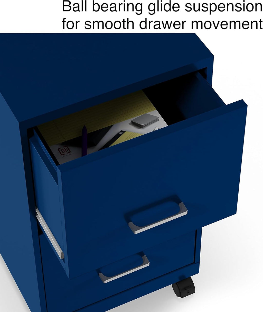 STAPLES 2-Drawer Vertical File Cabinet, Letter Size Documents, Lockable & Mobile, 18" D x 14" W x 26.3" H, Blue