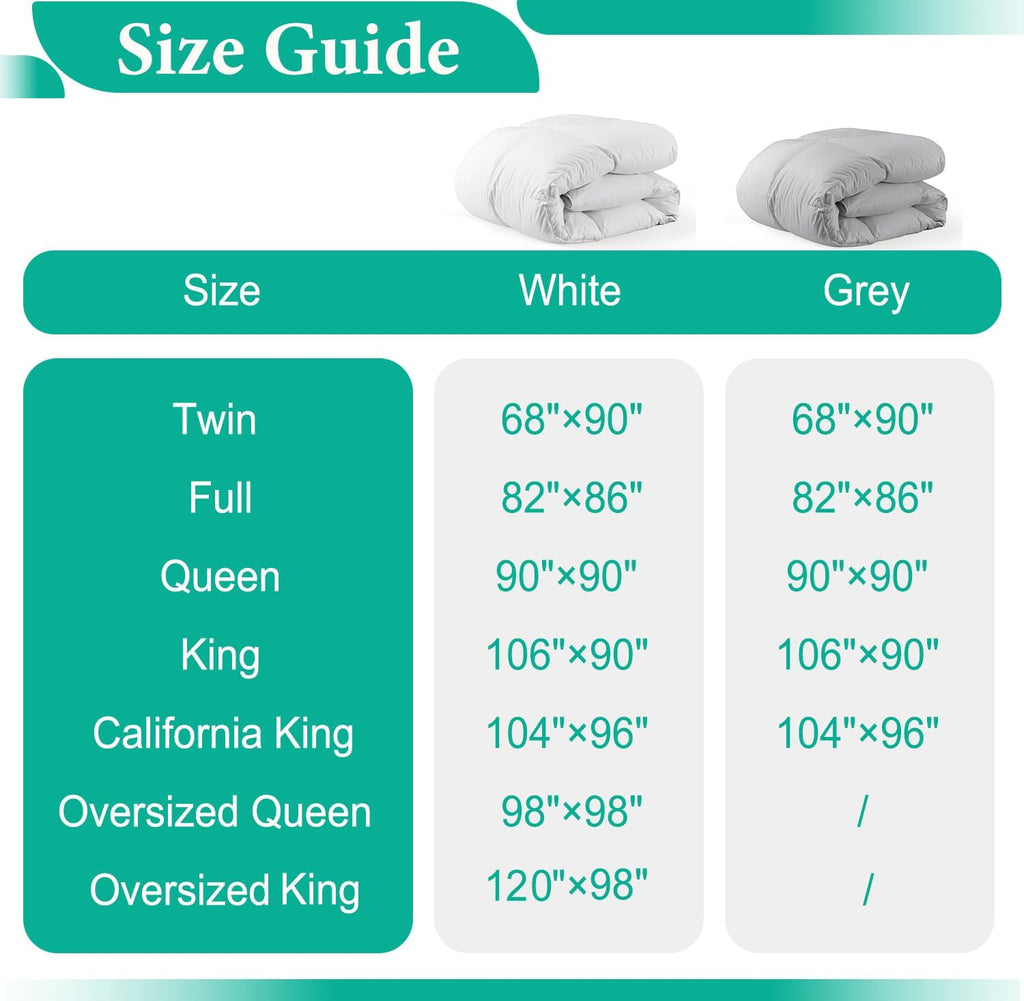 APSMILE Oversized King Feathers Down Comforter - Ultra Soft All Seasons 100% Organic Cotton Duvet Insert Medium Warm Quilted Bed Comforter with Corner Tabs (120x98, White)