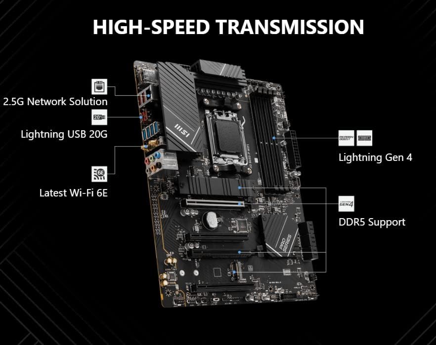 INLAND MSI PRO B650-P WiFi Motherboard with AMD Ryzen 5 7600X 6-Core Desktop Processor (AMD AM5, ATX, DDR5, PCIe 4.0)