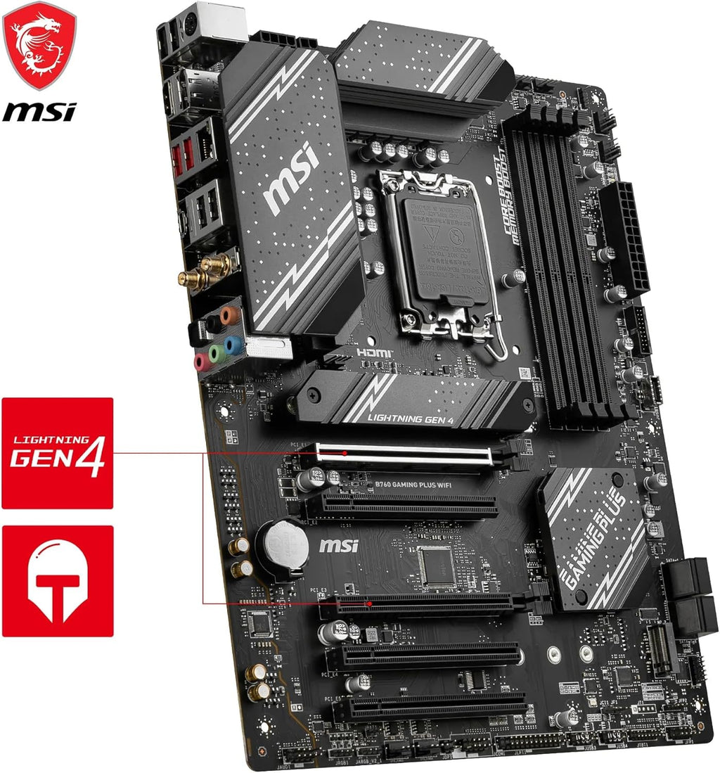 MSI B760 Gaming Plus WiFi V1 Motherboard, ATX - Supports Intel 14th, 13th & 12th Gen Core Processors, LGA 1700 - DDR5 Memory Boost 6800+MHz/OC, 2 x PCIe 4.0 x16, 2 x M.2 Gen4, 2.5G LAN, Wi-Fi 6E