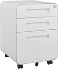 Garvee 3 Drawer File Cabinet with Lock, Under Desk Mobile Metal Filing Cabinet for Home Office, 5 Wheel Anti-Tilt Rolling File Cabinets for A4/Letter/Legal Size, Fully Assembled