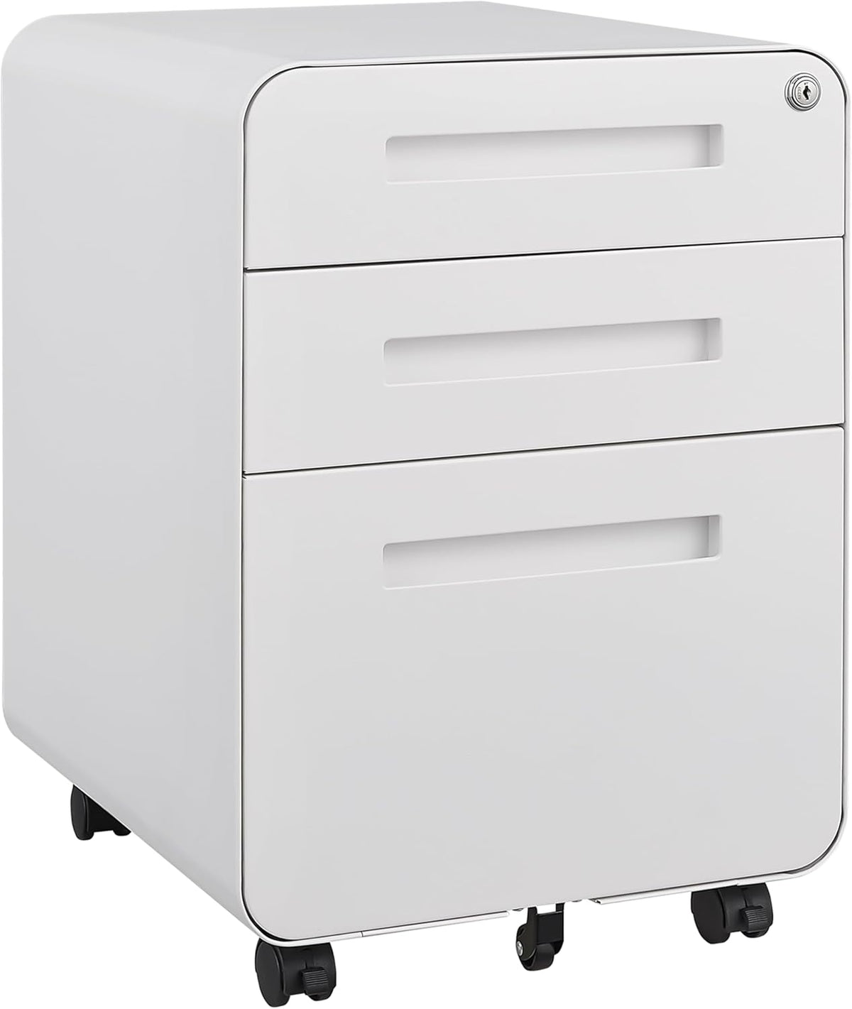 Garvee 3 Drawer File Cabinet with Lock, Under Desk Mobile Metal Filing Cabinet for Home Office, 5 Wheel Anti-Tilt Rolling File Cabinets for A4/Letter/Legal Size, Fully Assembled