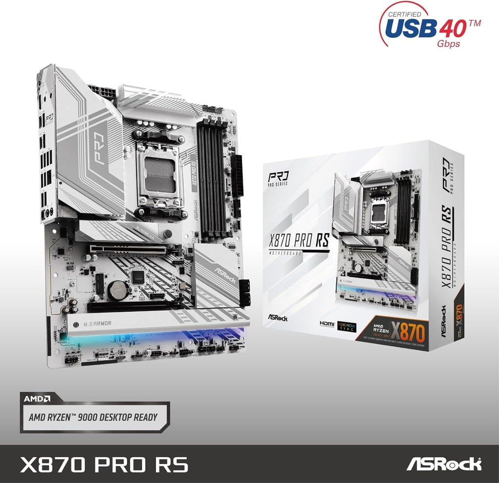 ASRock X870 Pro RS AMD Ryzen Socket AM5 ATX Motherboard DDR5 DIMMs 8000 MHz 256 GB PCIe Gen5 SATA3 6.0 Gb/s