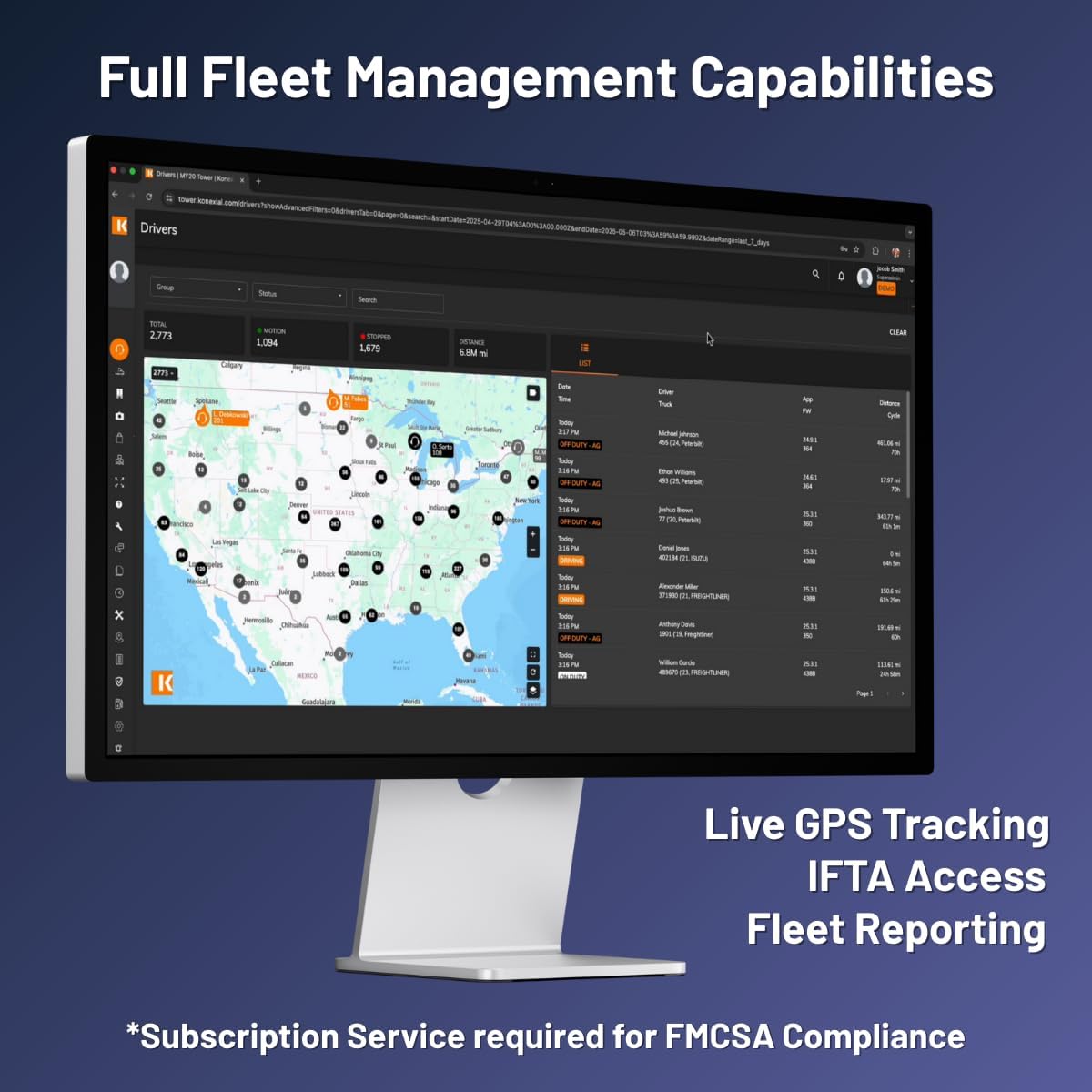 My20 ELD (Electronic Logging Device), Truck GPS Tracking, FMCSA Compliant, 9-pin J1939, 6-pin J1708, OBD-II Diagnostic Ports, Subscription Required