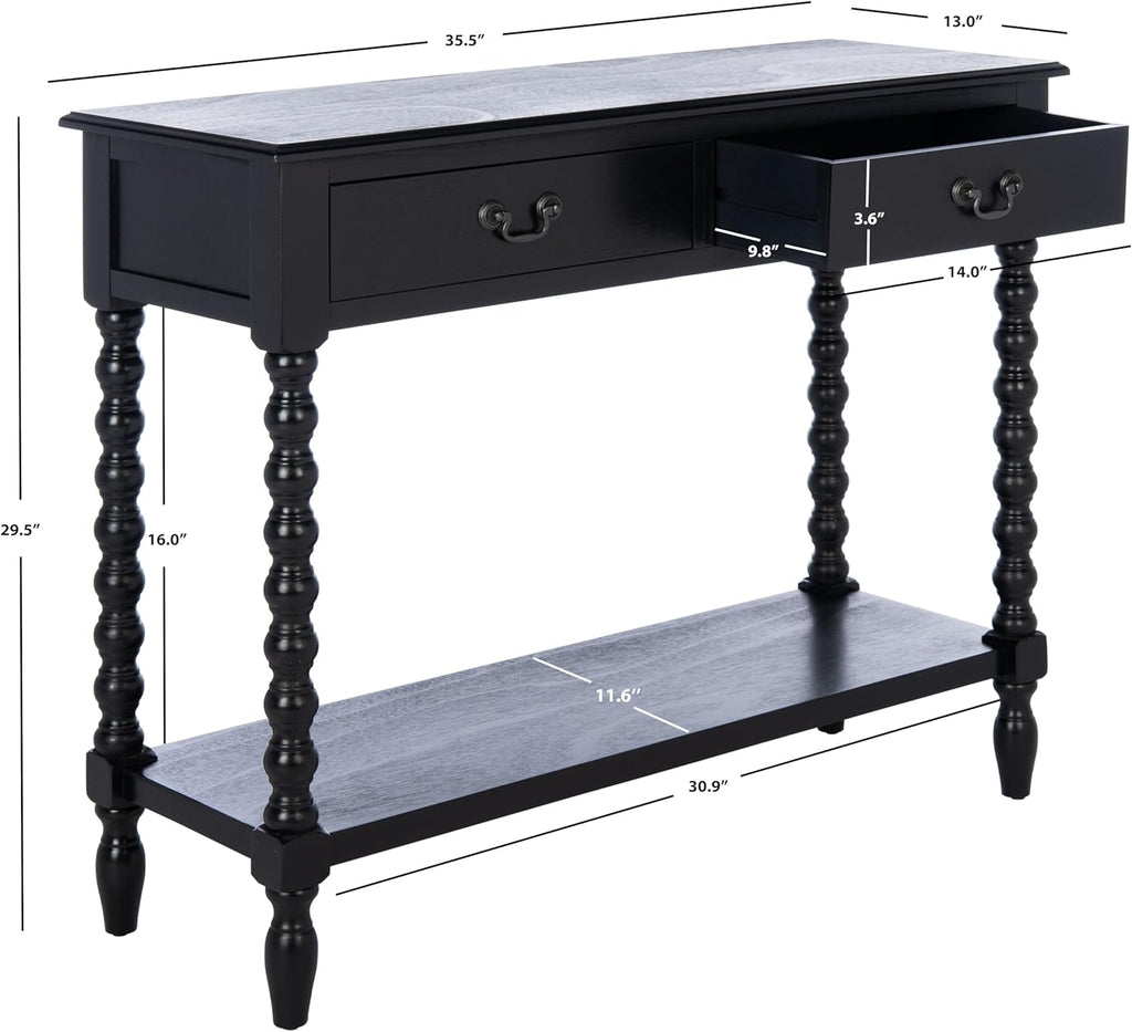 SAFAVIEH Furniture - Athena 2-Drawer Console Table - Black - Solid Wood - Farmhouse Classic Design - Ideal for Entryway, Living Room, Hallway, 35.5" W x 13" D x 29.5" H (CNS5702B)