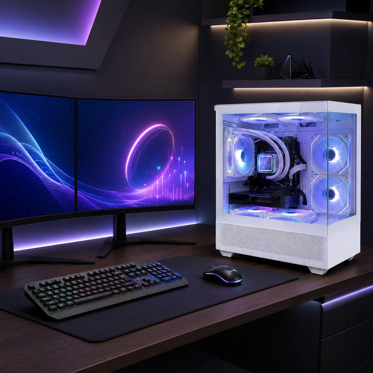 Gaming Desktop PC Computer Liquid Cooled – i7 Xeon 12-Core,GeForce RTX 4060 GDDR6, 64GB RAM, 512GB SSD + 1TB HDD, WiFi 6 & BT 5.4, 7× ARGB Fans, 650W PSU, Windows 11 Pro, RGB Keyboard & Mouse