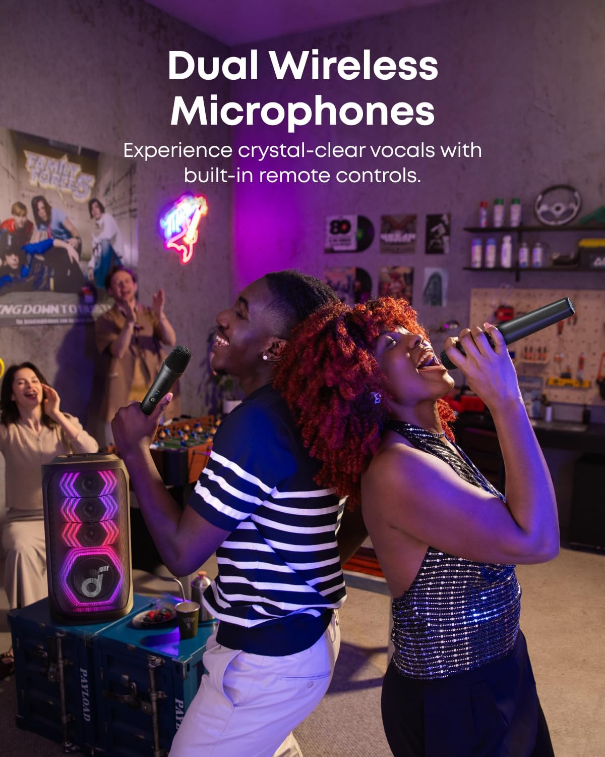 soundcore Rave 3S AI Party Speaker with 2 Wireless Microphones, 200W Sound, AI Vocal Removal, Reverb, Light Show, 12H Playtime, Portable Bluetooth PA System for Home, Party, or Backyard (Renewed)