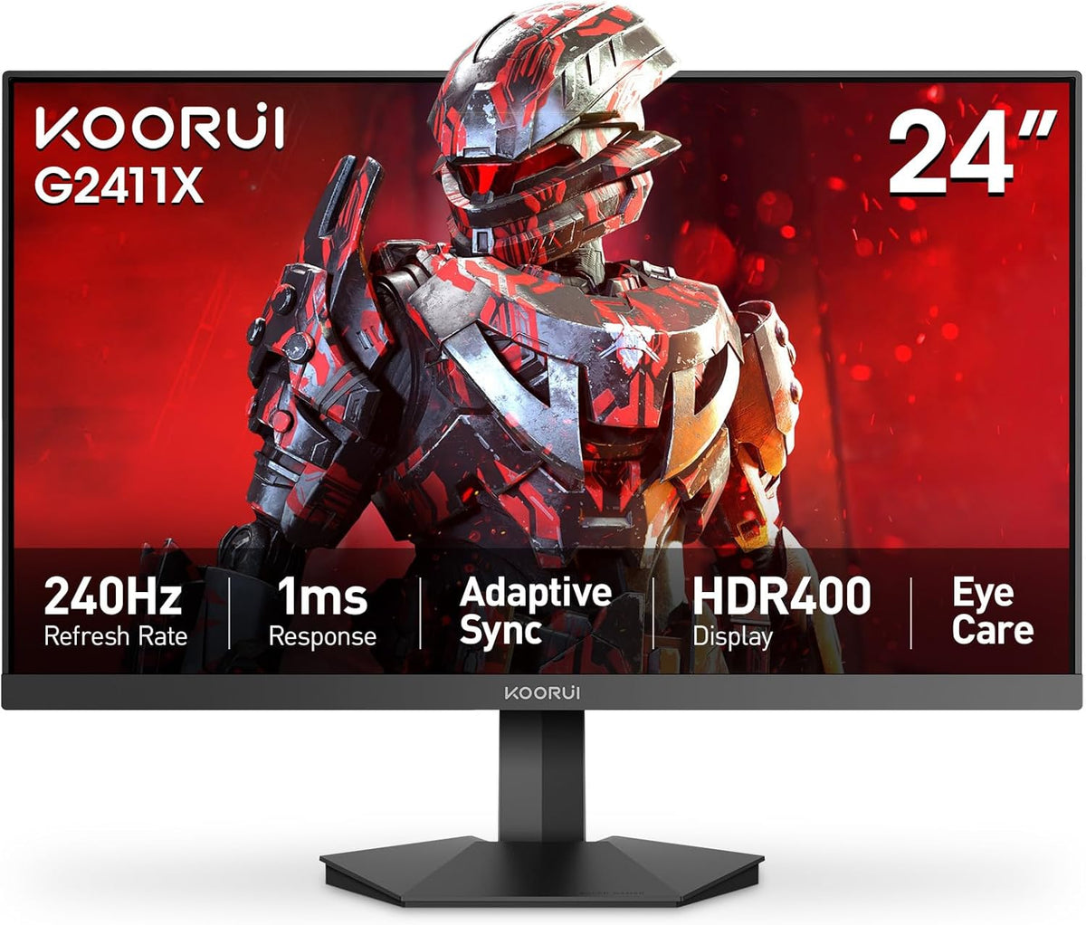 KOORUI 24" Gaming Monitor, 240Hz 1ms Response, FHD HDR400 Display, 90% DCI-P3 Color Gamut, Adaptive Sync, Ultra Slim Frame, VESA Mountable, HDMI 2.0, DP 1.4