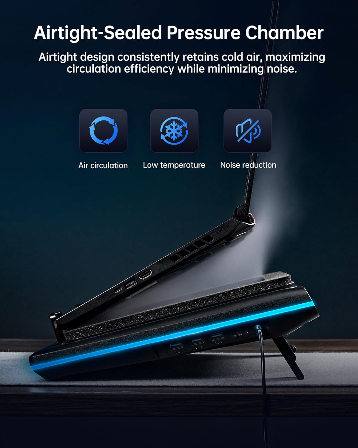 llano V12 Ultra Laptop Cooling Pad with Smart Software Control, RGB Gaming Laptop Fan Cooler Stand, 5.5" Turbo Fan, Adjustable Speed, 3-Port USB 3.0 Hub, 3 Height Stands, for 15.6"-19" Laptops, Black