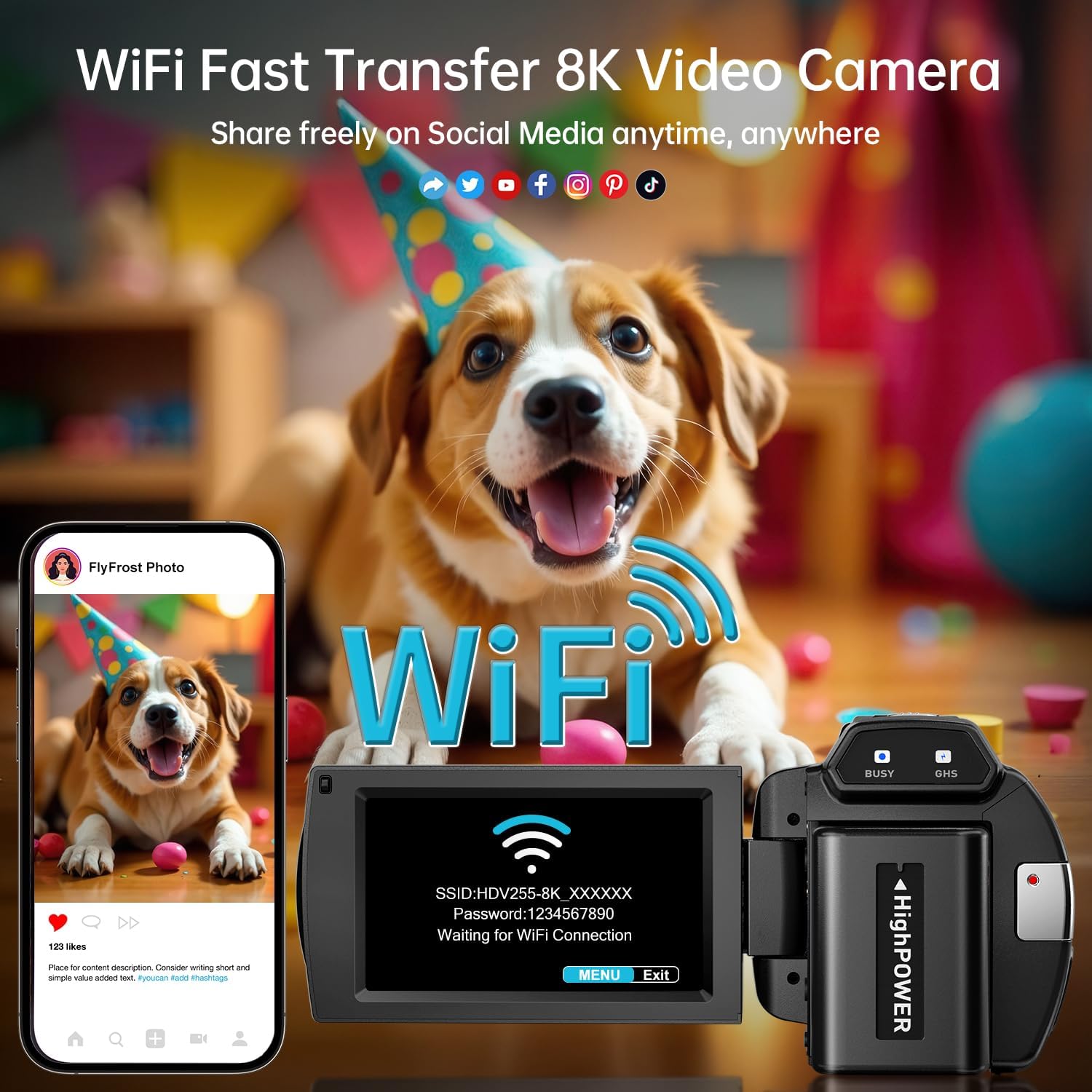 8K Video Camera 88MP UHD WiFi Vlogging Cameras for YouTube 18X Digital Zoom IR Night Vision 3.0'' Touch Screen Camcorder with 32GB Card, Microphone, Lens Hood, Stabilizer, Remote, Two Batteries