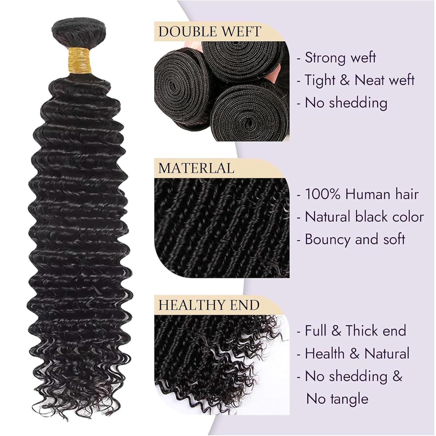 Deep Wave Human Hair Bundles, 22 24 26 Inch 13A Curly Bundles Human Hair, Wet and Wavy 100% Brazilian Virgin Quick Weave Deep Wave Bundle for Women, 300G