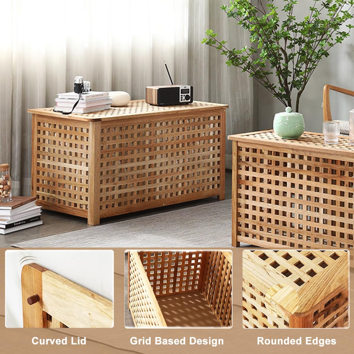 Solid Wood Entryway Bench with Storage, Large storage chest with Removable Bag, Wood Coffee Table for Living-room, Bedroom, Patio, DIY Bunny House, 39x20x20in