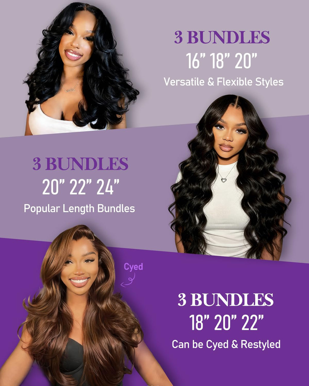 IVA 16A Body Wave Bundles Human Hair, 100% Raw Human Hair Bundles 20 22 24 Inch, Triple Lifespan, No Tangle No Shedding, Repeated Washes Maintain Silky Texture