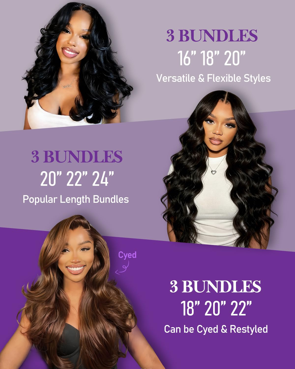 IVA 16A Body Wave Bundles Human Hair, 100% Raw Human Hair Bundles 20 22 24 Inch, Triple Lifespan, No Tangle No Shedding, Repeated Washes Maintain Silky Texture