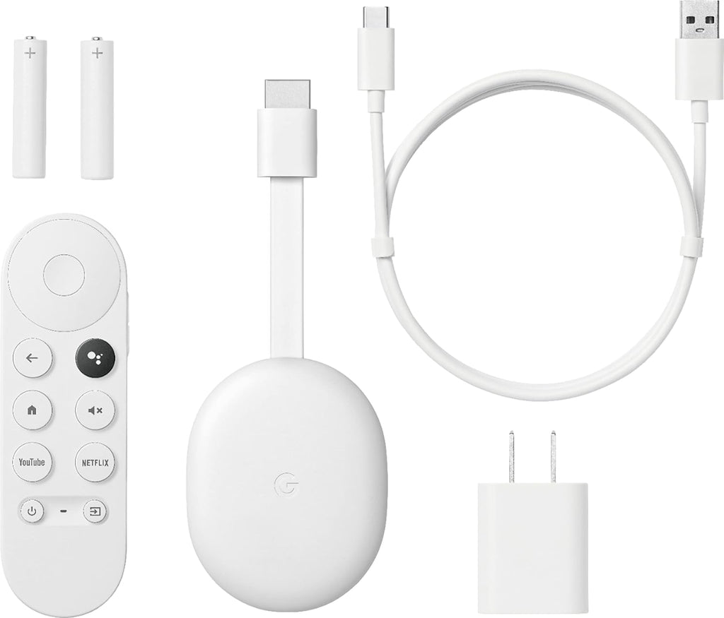 Google Chromecast with Google TV - Streaming Entertainment with Voice Search - Watch Movies, Shows, and Live TV in 4K HDR Streaming Media Player - Includes Pouch and Cleaning Cloth - Snow