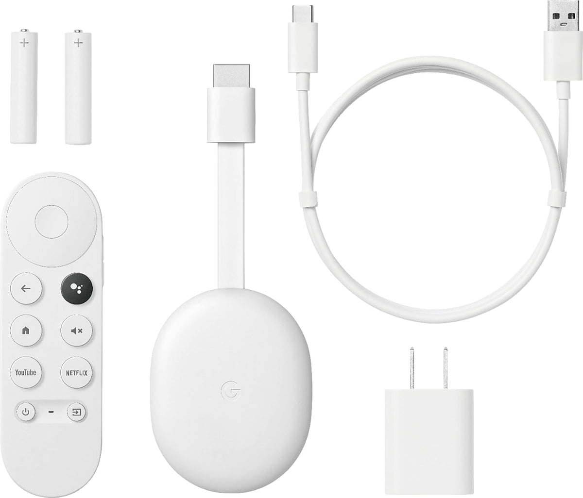 Google Chromecast with Google TV - Streaming Entertainment with Voice Search - Watch Movies, Shows, and Live TV in 4K HDR Streaming Media Player - Includes Pouch and Cleaning Cloth - Snow