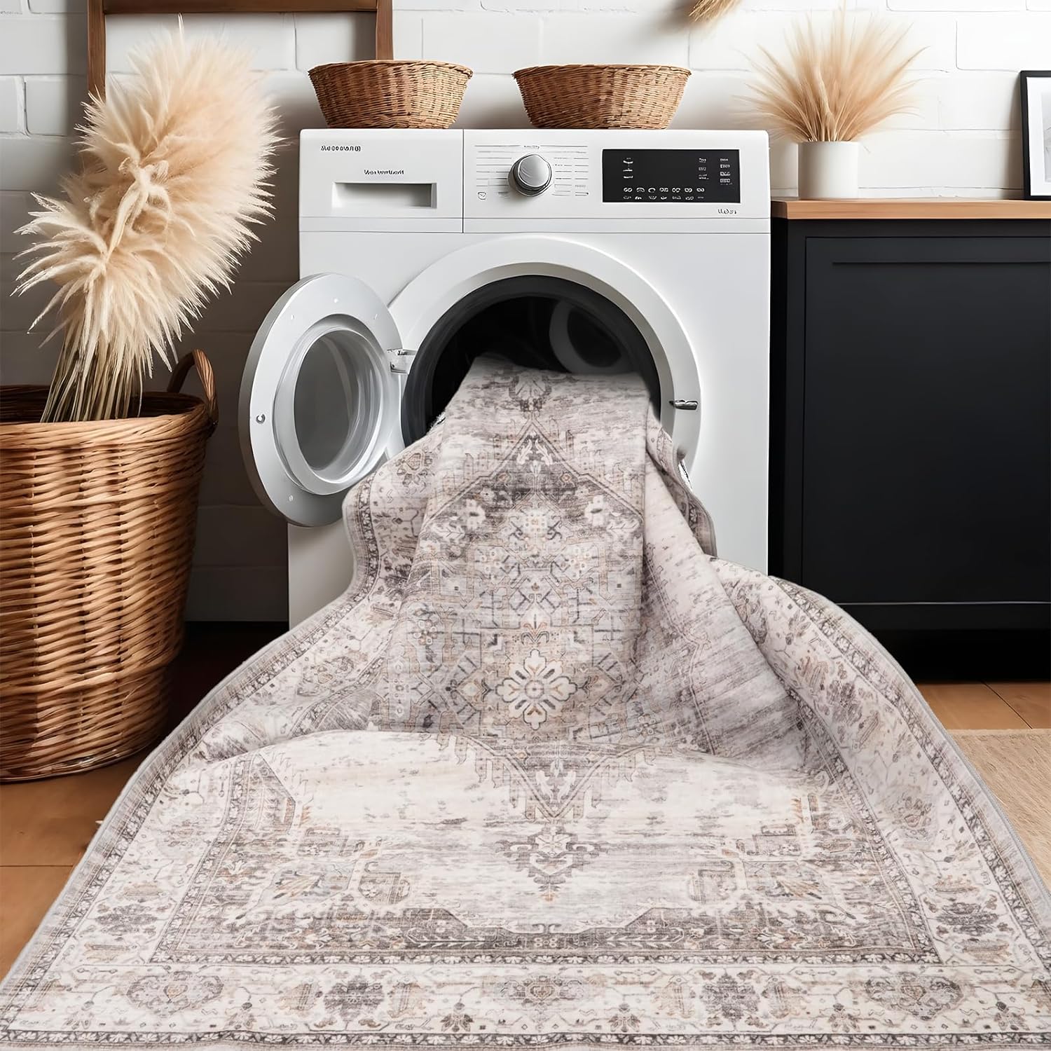 Area Rugs 9x12 Living Room：Machine Washable Rug - Soft Carpet for Bedroom - Waterproof Stain Resistant Vintage Distressed Area Rug 9'x12' Beige