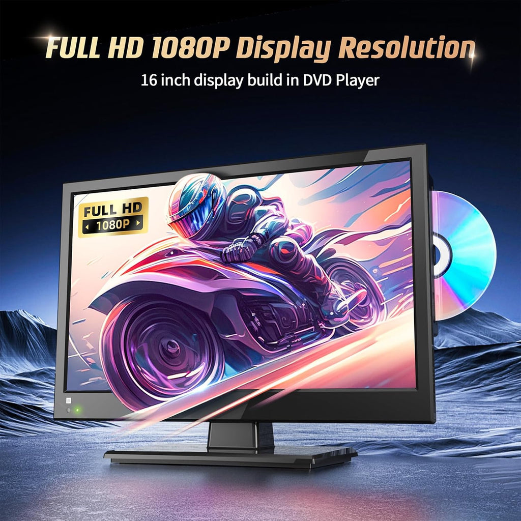 Desobry 16 INCH TV with DVD Player Built in 1080P LCD TV DVD Player Combo with HDMI USB Monitor for Home, Kitchen, RV Camper, or Office,RV TV