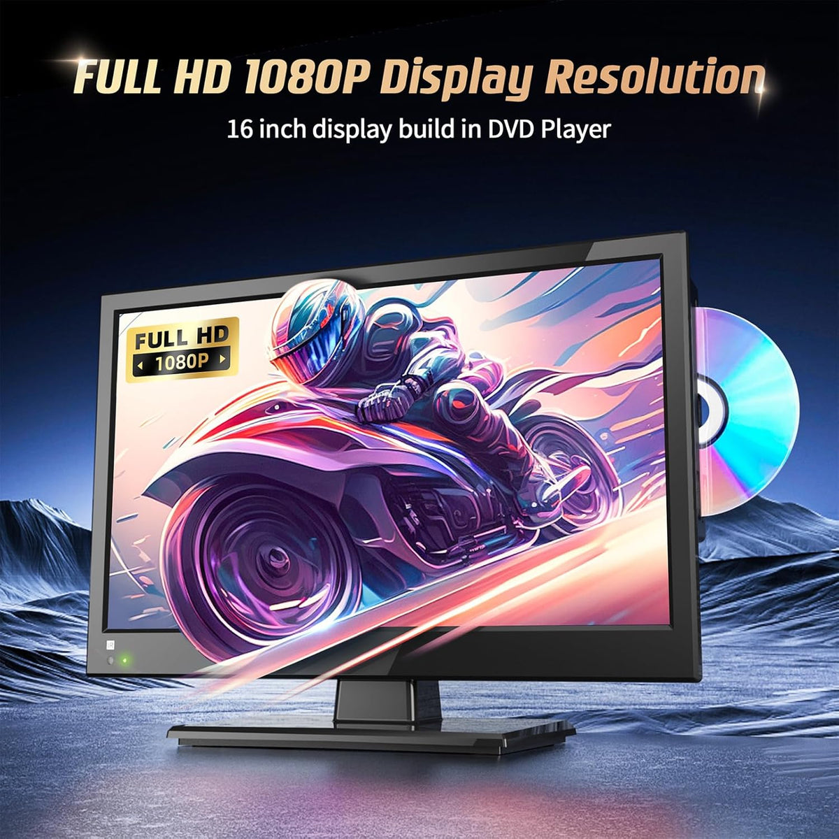 Desobry 16 INCH TV with DVD Player Built in 1080P LCD TV DVD Player Combo with HDMI USB Monitor for Home, Kitchen, RV Camper, or Office,RV TV