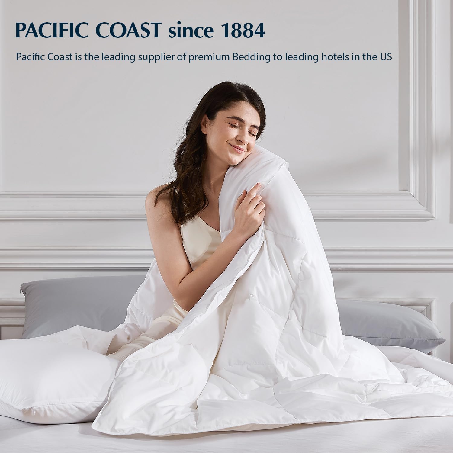 Pacific Coast Lightweight Goose Feather Down Fiber Comforters King Size, Summer Duvet Insert, Ultra Soft, Breathable, Hotel Luxury Bedding Comforter with 8 Tabs, White, 106 x 90 inches