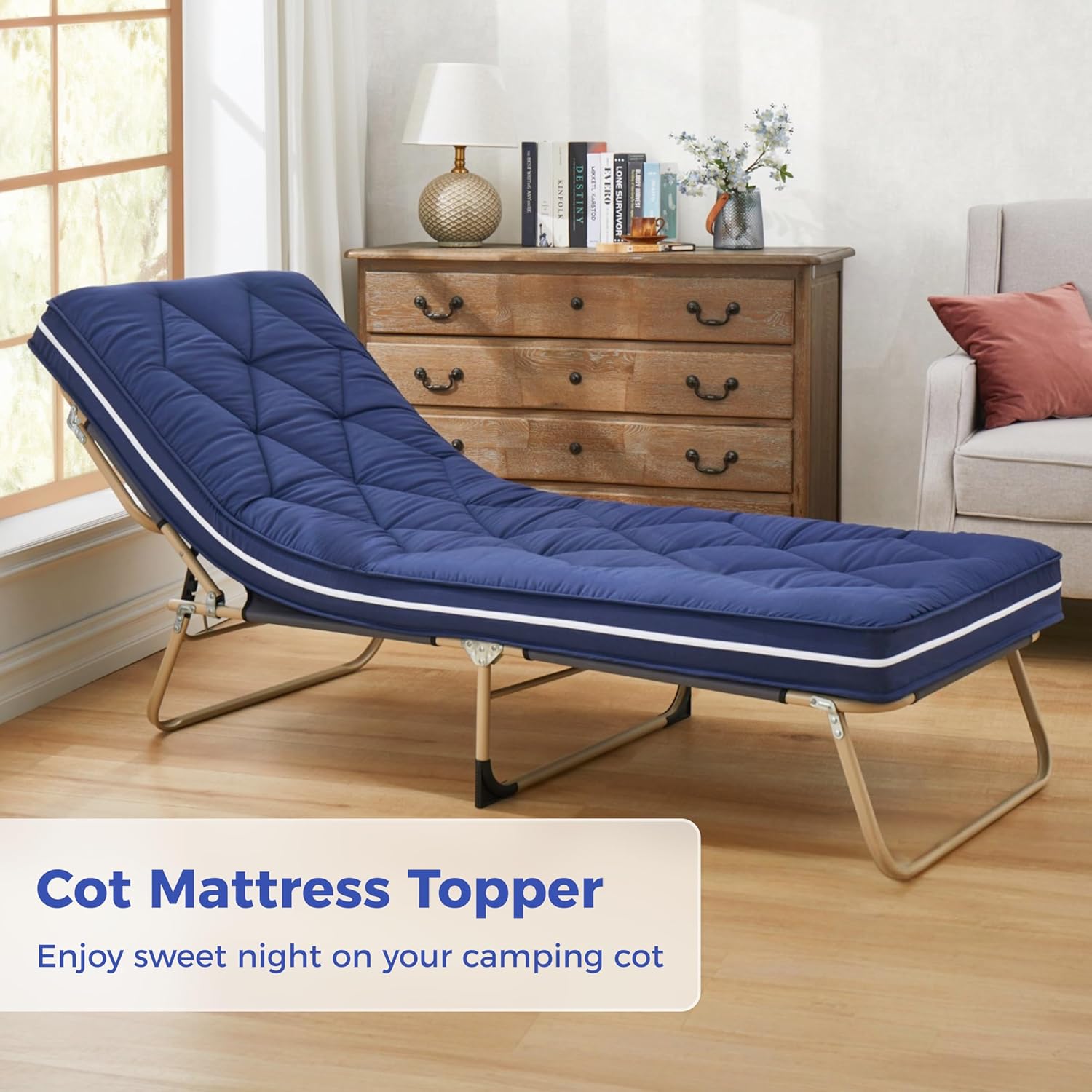 Jamdok 4Inch Floor Mattress,3 Layer Structure Cot Mattress Topper,Gel Memory Foam Futon Mattress,Removable Thickened Cover,Portable Roll Up Sleep Pad (Blue, 72X24)