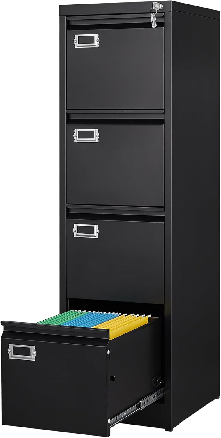 4 Drawer File Cabinet with Lock, Metal Filing Cabinets, Vertical Small Filing Cabinet Steel Lockable Storage Cabinets for Home Office to Organization Hanging Letter/Legal/F4/A4