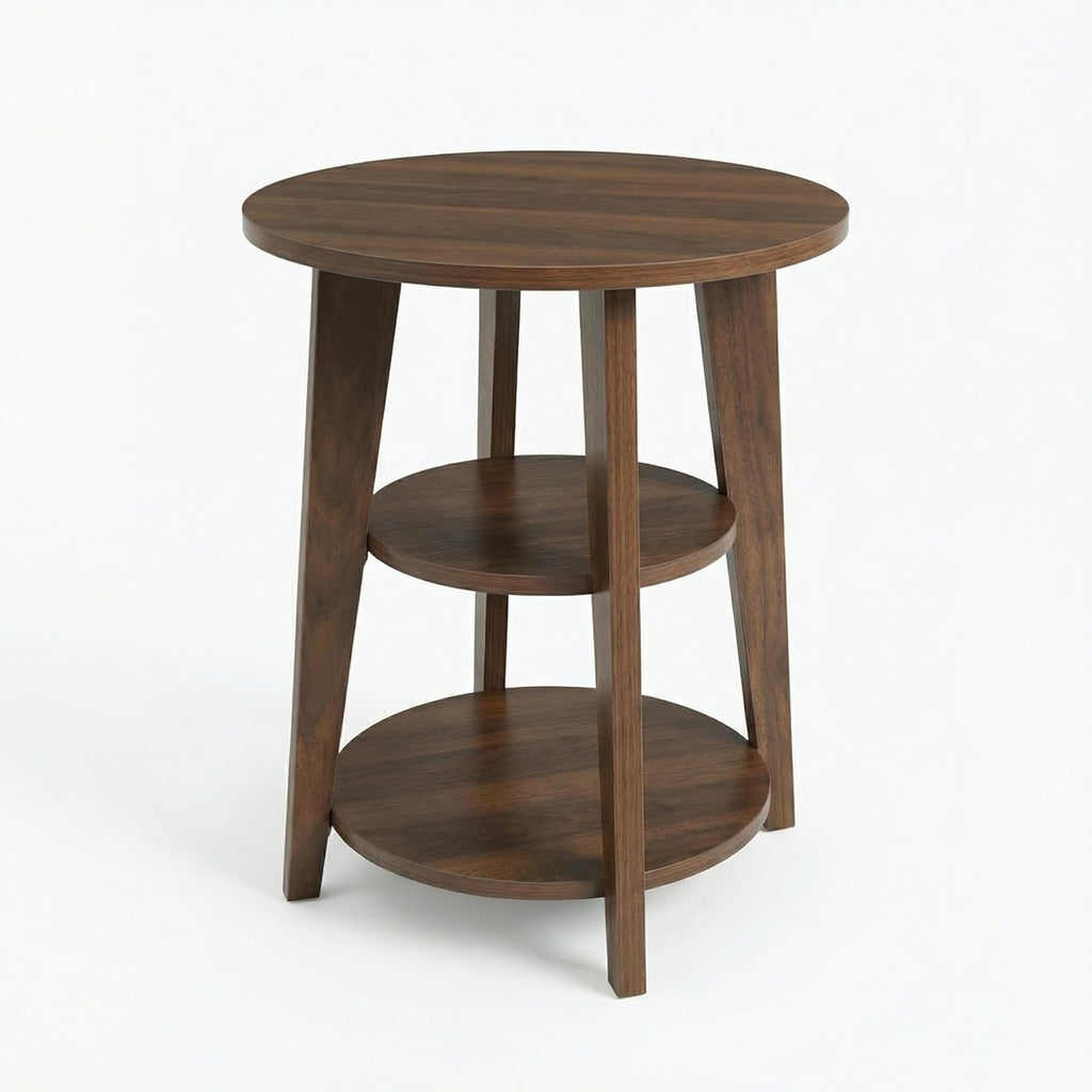 3-Tier Round Side Table - 23.6" Tall End Table with Storage Shelves - Waterproof Modern Nightstand for Living Room Bedroom Small Spaces (Walnut)
