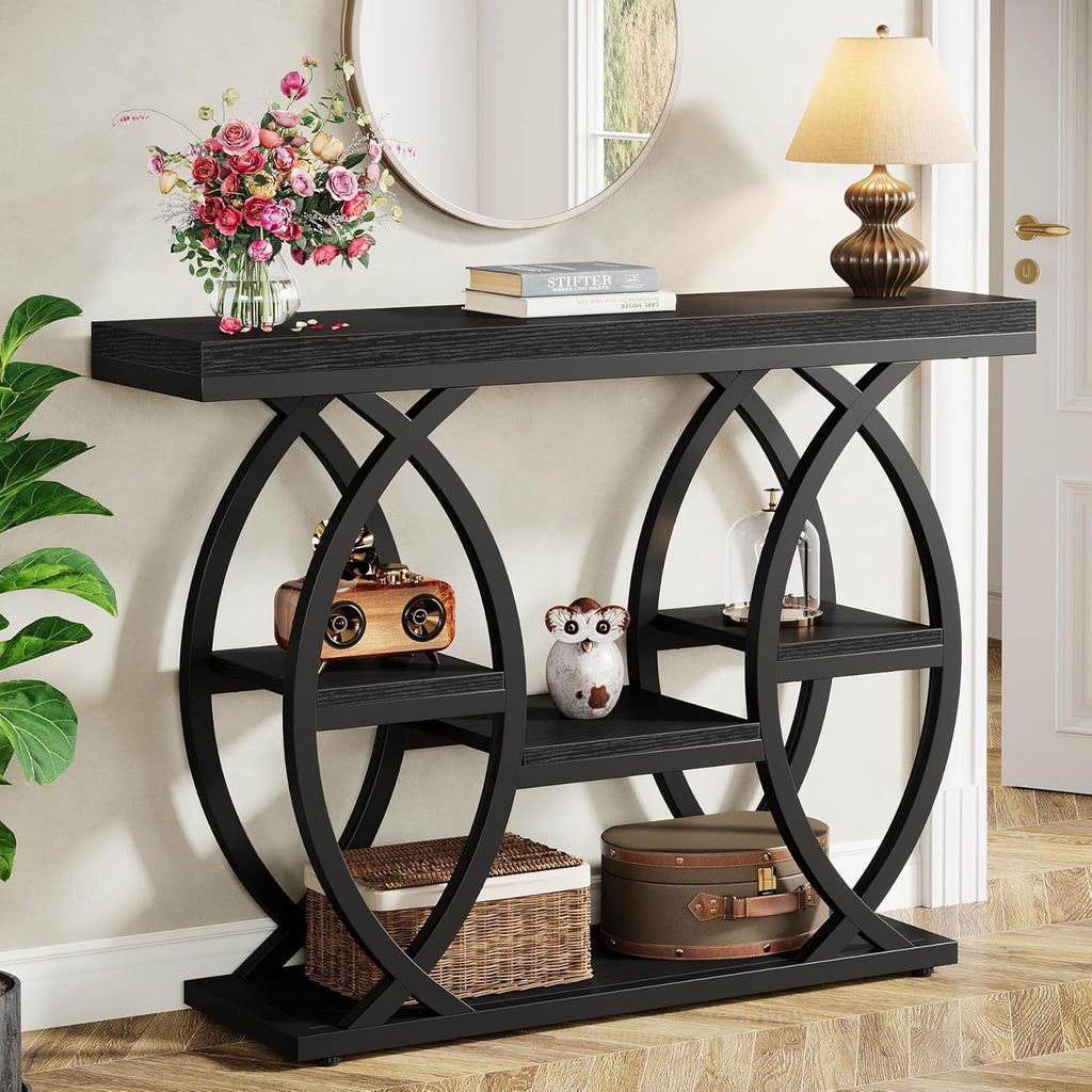 Tribesigns 39.4" Console Table, Industrial 4-Tier Sofa Table Entryway Table with Storage Shelves, Narrow Wood Accent Tables with Metal Frame for Small Spaces, Hallway, Foyer, Black