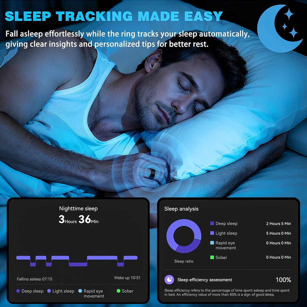 Smart Ring for Men Women, Health Fitness Tracker Ring with Sleep Tracker, Heart Rate, SpO2, Step Counter for iOS and Android, IP68 Waterproof (Black 13)