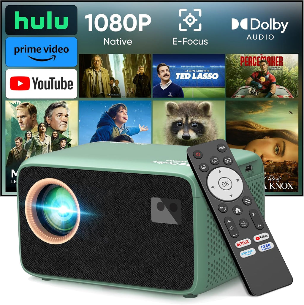TMY 4K Projector with WiFi Bluetooth, Compatible with Netflix/Prime Video/YouTube, Outdoor Portable Home Theater Movie Projector, Smart Projector for Indoor Outdoor Movies, Gaming and Camping (Green)